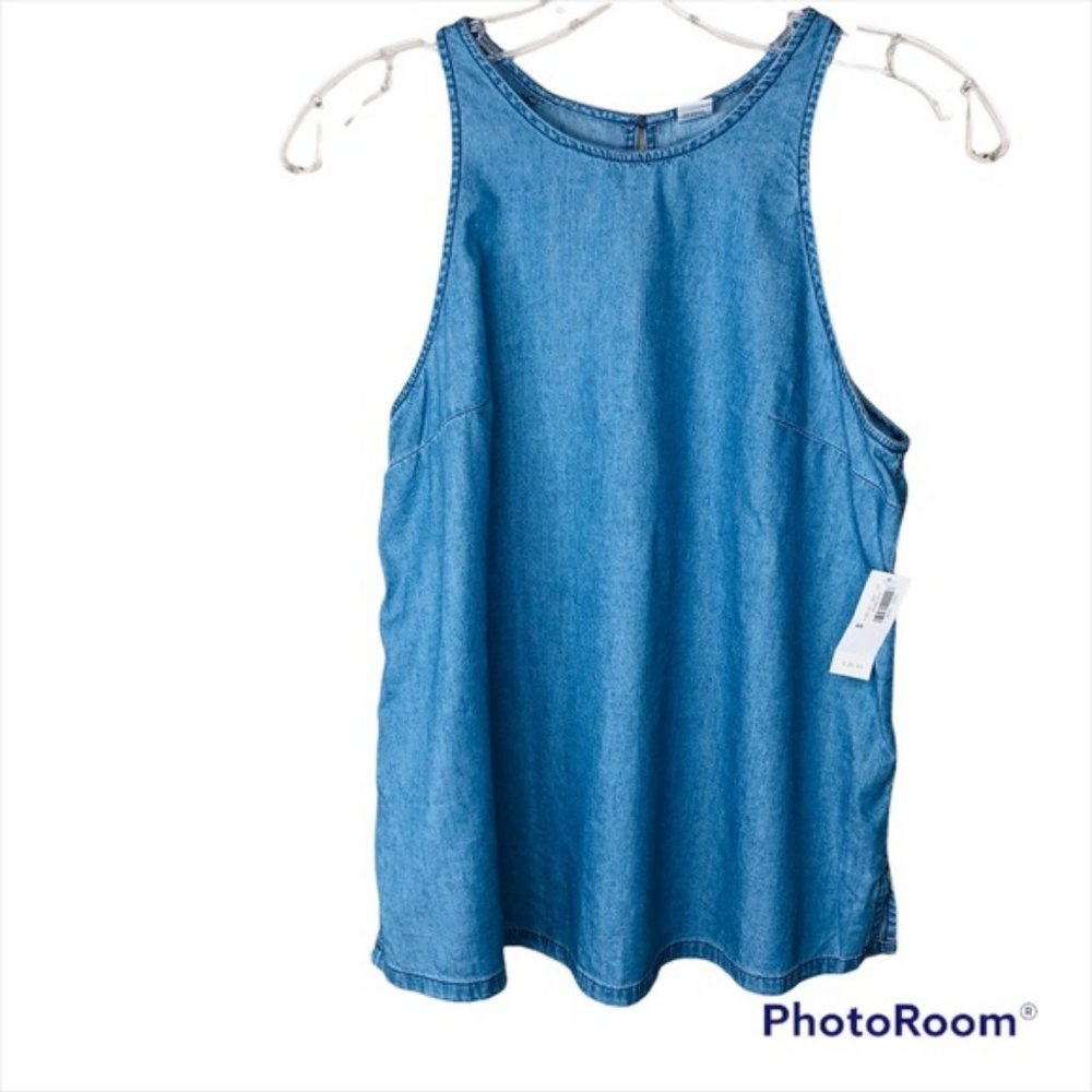 Old Navy Denim Chambray Top XS Keyhole Back NEW NWT
